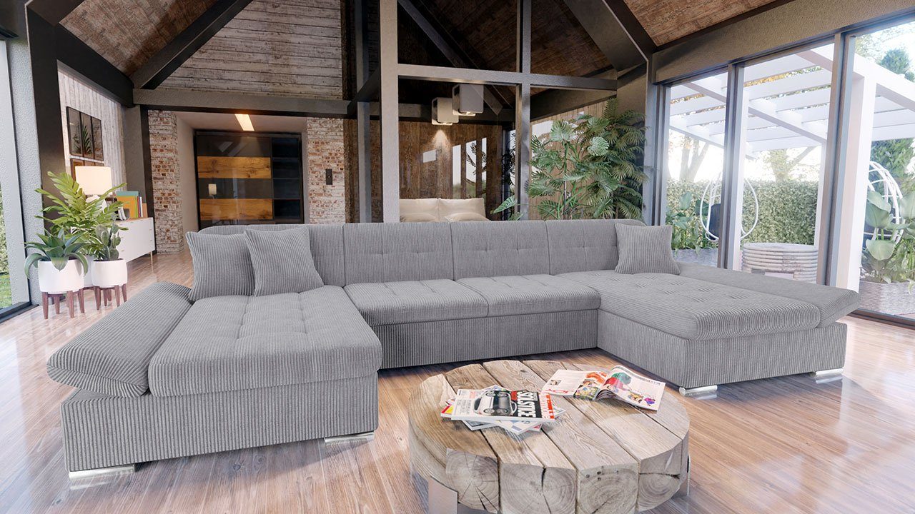 MIRJAN24 Wohnlandschaft Alia Cord, 2 Bettkasten und Schlaffunktion, U